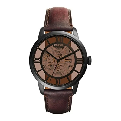 Afbeelding van Fossil ME3098 Horloge Automatic Skeleton staal leder zwart bruin 44 mm
