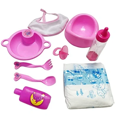 Afbeelding van Ram® 9 x stuk pretend Play Baby Poppen Dolly Voeding Set Luiertje Magische Flessen Dummy Potty Feeding Accessoires Flessenspeelgoed