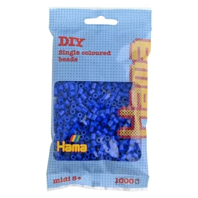 Afbeelding van Hama Parels, 207 08, strijkkralen, zakje met ca. 1.000 midi knutselkralen diameter 5 mm, blauw, creatief knutselplezier voor groot en klein