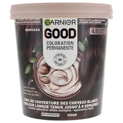 Afbeelding van Garnier Permanente haarkleur zonder ammoniak 90% natuurlijke ingrediënten sheaboter 100% dekking voor wit haar GOOD ijsbruin 4.15