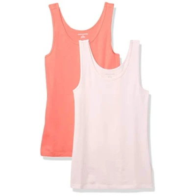 Afbeelding van Amazon Essentials Women&#039;s Tanktop met slanke pasvorm, Pack of 2, Koraalroze/Roze, XL