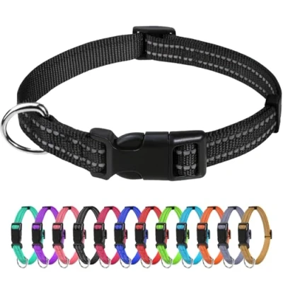 Afbeelding van TagME Reflecterende nylon hondenhalsbanden, verstelbare klassieke halsband met snelsluiting gesp voor puppy, zwart, 1 cm breedte