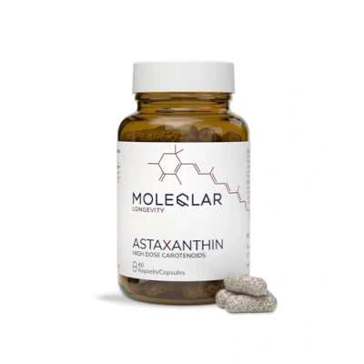Afbeelding van MoleQlar astaxanthine capsules 60 stuks 8 mg van oleoresine merkgrondstof ASTAFIT duurzaam gewonnen uit Haematococcus pluvialis