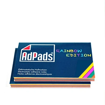 Afbeelding van AdPads® Rainbow Edition, elektrostatisch zelfklevende notities, 100 x 68 mm, 200 vellen, kleurrijk, gemengde statische sticky noten, beweegbaar en verschuifbaar op elk oppervlak