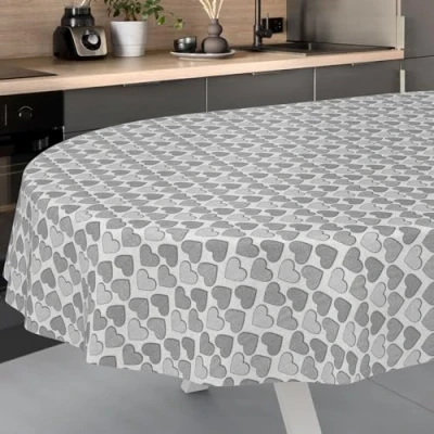 Afbeelding van ANRO Afwasbaar tafelzeil, tuintafelkleed, voor binnen en buiten, ovaal, met snijrand, hart, 200 x 140 cm, grijs