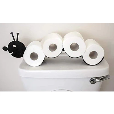 Afbeelding van Garden Mile Caterpillar toiletrolhouder vrijstaande zwarte verf metalen wandgemonteerde houder in diervorm decoratieve keuken of badkameraccessoires binnen, woondecoratie opslag Loo rolhouder
