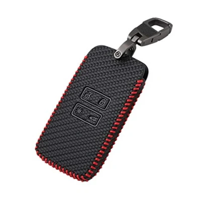 Afbeelding van Happyit Koolstofvezel Stijl Lederen Autosleutel Cover Gevallen sleutelhanger voor Renault koleos Kadjar 4 Knoppen Keyless Afstandsbediening