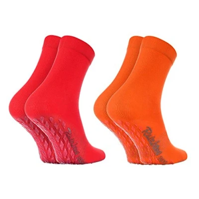Afbeelding van Rainbow Socks Man Vrouw Kleurrijke Katoenen Anti slip Sokken ABS 2 Paars Oranje Rood Maat 36 38