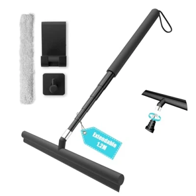 Afbeelding van LORESJOY Uittrekbare Douchewisser, 120cm Douchewisser met Houder, Trekker Douche, Raamtrekker,Waterschuiver Voor Badkamer, Wisser Tegels, Spiegel, Raam (Zwart)