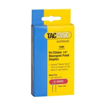Afbeelding van Tacwise 0288 Type 91/22 mm gegalvaniseerde smalle kroonnietjes, divergent point, 1.000 stuks