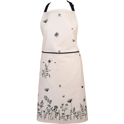 Afbeelding van Clayre &amp; Eef Keukenschort 70x85 cm Beige Zwart Katoen Bloemen BBQ Schort