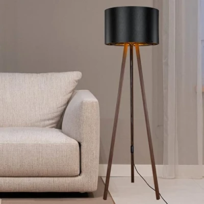 Afbeelding van Staande lamp vloerlamp Keynes E27 walnootkleurig en zwart
