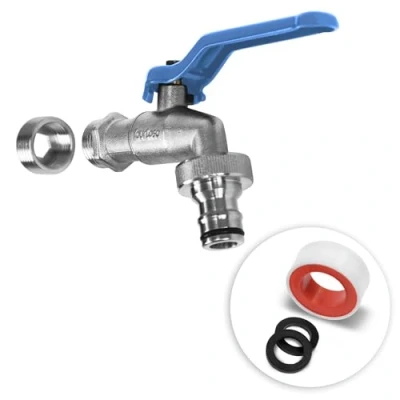 Afbeelding van YourCasa Kraan tuin 1/2 inch en 3/4 van messing incl. slangaansluiting afdichtingstape, kogelkraan voor buiten, vorstbestendig, uitloopkraan, regenton, buitenkraan, uitloopventiel (blauw,