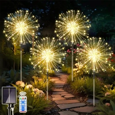Afbeelding van Dekofun Tuinverlichting op zonne energie, 4 x 120 leds, vuurwerklampen 8 verlichtingsmodi, Starburst lampen met afstandsbediening, waterdichte paardenbloemlampen energie