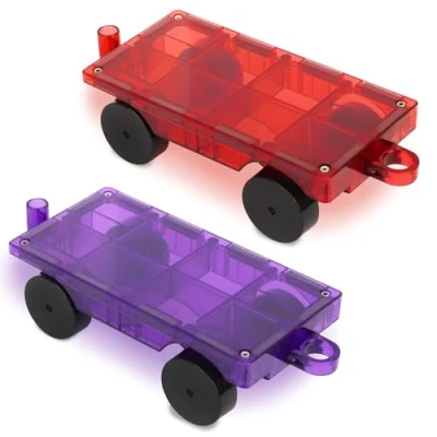 Afbeelding van Playmags 2 Delige Autoset: Met Sterkere Magneten, STEM Speelgoed Voor Kinderen, te Gebruiken Alle Magnetische Tegels en Blokken Stevig, Superduurzaam. (Kleuren Kunnen Variëren)