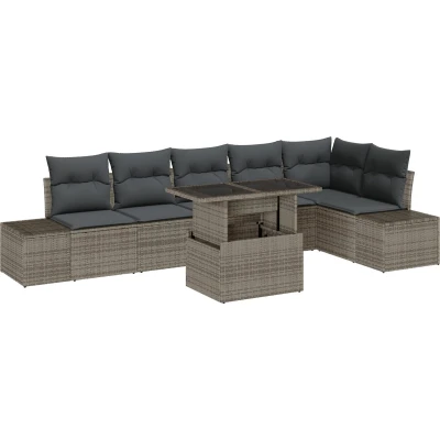 Afbeelding van vidaXL 7 delige Tuin Sofa Set met Kussens Grijs Poly Riet