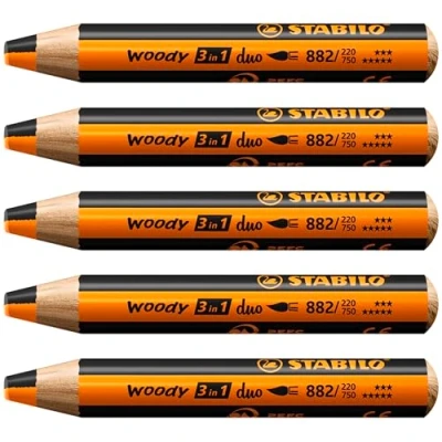 Afbeelding van duo kleurpotlood, aquarelpotlood en waskrijt in één STABILO woody 3 1 Tweekleurige kern Oranje/Zwart
