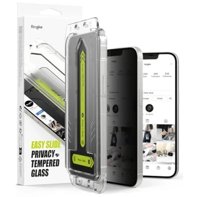 Afbeelding van Ringke Easy Slide Privacy Glass Film Compatibel met iPhone 16e / 14/13 Pro 13 Screenprotector HD Kwaliteit 9H Hardheid Anti Spion Gehard Glas Volledige Dekking (Installatietool 2 Stuks)