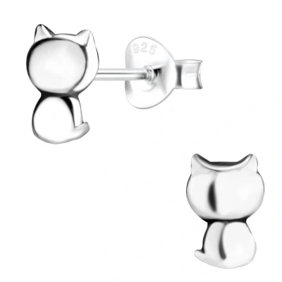 Afbeelding van JoyS Zilveren kat poes oorbellen 5 x 7 mm massief