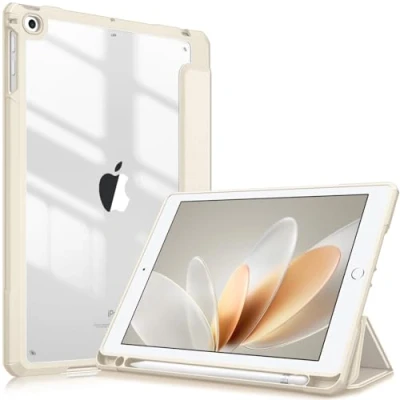 Afbeelding van Fintie Hybride hoes met penhouder voor iPad 6. Generation 2018/iPad 5. Gen 2017/iPad Air 2/iPad 9.7&quot; Schokbestendige beschermhoes transparante harde schaal aan de achterkant, Beige
