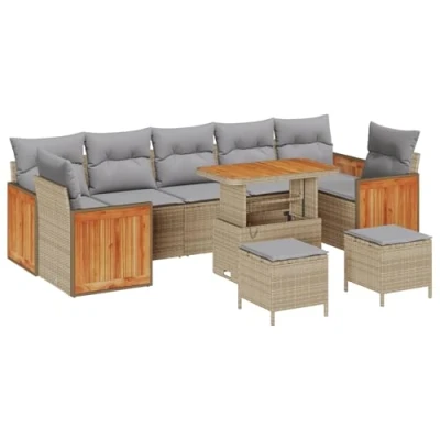 Afbeelding van vidaXL 10 delige Tuin Sofa Set met Kussens Beige Poly Rattan Acacia