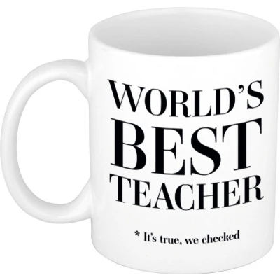 Afbeelding van Worlds best teacher Cadeau koffiemok / theebeker wit 330 ml mokken feest