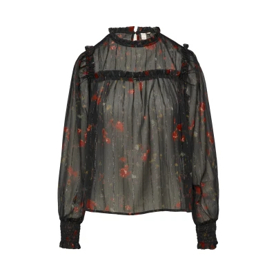 Afbeelding van QS Transparente MIT Glitzer Blouse, Dames, Maat: 32, Schwarz
