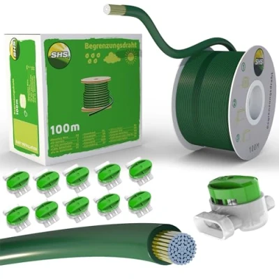 Afbeelding van 100 m begrenzingskabel + 10 kabelverbinders voor robotmaaier, grasmaaier, accessoireset, begrenzingsdraad zoekkabel, compatibel met Gardena/Bosch/Husqvarna/Worx/Honda/ROBOMOW/iMow