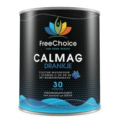 Afbeelding van FreeChoice Calcium Magnesium Drankje Bosbessensmaak 30 dosis met Vitamine C, D3 en K2