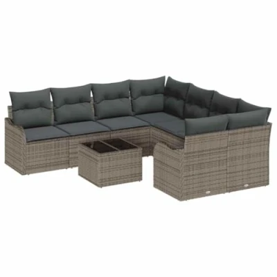 Afbeelding van vidaXL 9 delige Tuin Sofa Set met Kussens Grijs Poly Rieten