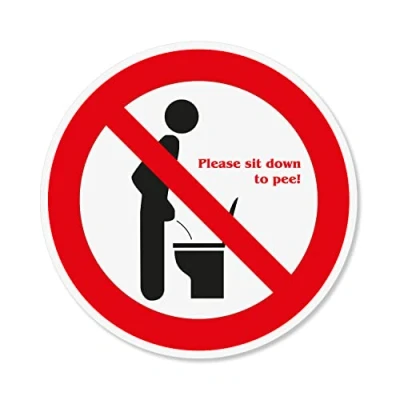 Afbeelding van hin_671 Sticker &quot;Please sit down to pee!&quot;, Ø 10 cm, wc deksel met alstublieft zittend plassen, contourgesneden grote sticker, zelfklevend, rond, permanent hechtend,