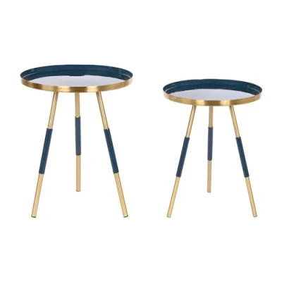 Afbeelding van Set van 2 tafels Home ESPRIT Blauw Gouden 41 x 51 cm