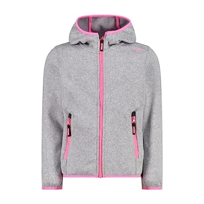 Afbeelding van CMP Knit Tech kinderjas met vaste capuchon, zilver roze fluo, 176