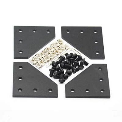 Afbeelding van Befenybay 4 Stks/set Hoekbeugelplaat met 20 stuks M5 x 8 mm schroeven en T moeren, 5 gaats stuk buiten verbindingsplaat voor 2020 serie aluminium profiel 3D printerframe (zwart L
