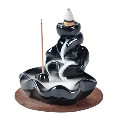 Afbeelding van Wierookhouder met terugstroom waterval 20 stuks wierook kegels keramische kegel brander voor thuis