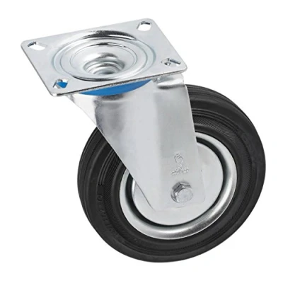 Afbeelding van Metafranc Zwenkwiel Ø 125 mm 104 x 80 plaat massief rubberen wiel zacht loopvlak rollager 100 kg draagkracht/transportwiel/meubelwiel/heavy duty roller / 800680