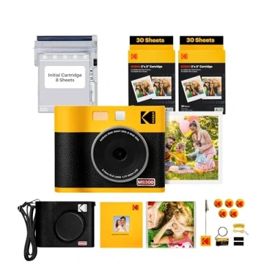 Afbeelding van KODAK Mini Shot 3 ERA 4PASS 2 in 1 Instant Camera en Fotoprinter (3x3 inch), eerste 8 vellen + 60 pakket, accessoirebundel, geel