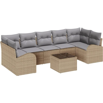 Afbeelding van vidaXL 8 delige Tuin Sofa Set met Kussens Beige Poly Rattan