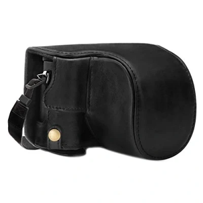 Afbeelding van MegaGear MG1565 Panasonic Lumix DC LX100 II Ever Ready echt lederen camera case met draagriem zwart