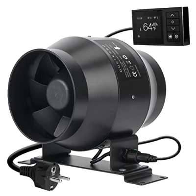 Afbeelding van DUCTURBO Buisventilator, 100 mm, regelbaar, 275 m3/u, inline kanaalventilator, afvoerventilator, ideale buisventilator voor groeitenten, ventilatie en met temperatuur