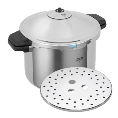 Afbeelding van KUHN RIKON 30333 snelkookpan/stoomkookpan DUROMATIC Hotel zijgreepmodel, inductie, roestvrij staal, zilver, 12 liter/28 cm
