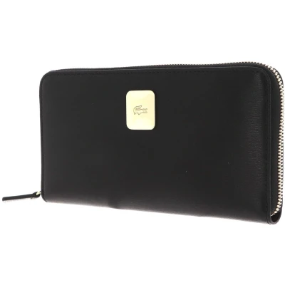 Afbeelding van LACOSTE Leren Portemonnee Amelia Zip Wallet Noir Zwart