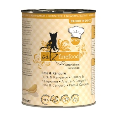 Afbeelding van catz finefood Ragout N 607 Kangoeroe &amp; eend kattenvoer nat fijnkost natvoer voor katten in saus zonder granen en suiker met een hoog vleesgehalte, 6 x 380 g blik
