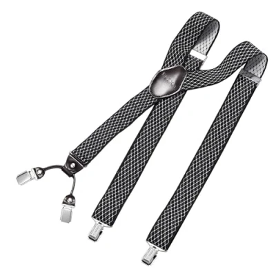Afbeelding van DonDon herenbretels 3,5 cm breed 4 clips van bruin leer in Y vorm elastisch en verstelbaar Patroon zwart wit
