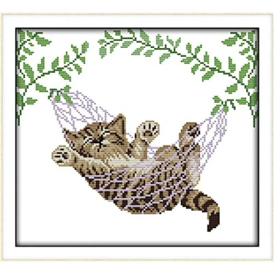 Afbeelding van Kruissteek kits, een kat op mand Dieren Awesocrafts Easy Patterns Kruissteken Borduurpakket levert kerstcadeaus, geteld (kat, geteld)