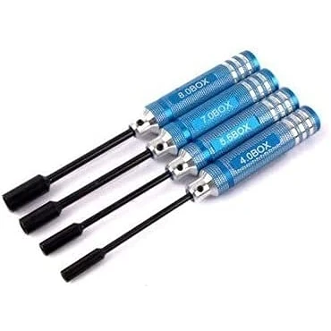 Afbeelding van LYFJXX 4 Stks RC Metalen Zeskantmoer Sleutel Socket Schroevendraaier 4.0mm 5.5mm 7.0mm 8.0mm 80213 Tool Kit Buggy Truck Truggy Auto (blauw)