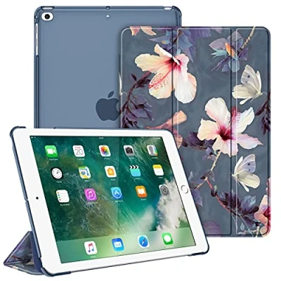 Afbeelding van Fintie Hoes voor iPad 9.7 inch 2018 2017 / Air 2 (2014) (2013) Ultradunne Beschermhoes met Transparante Achterkant Automatische Slaap waakfunctie, (Z Bloeiende Hibiscus)