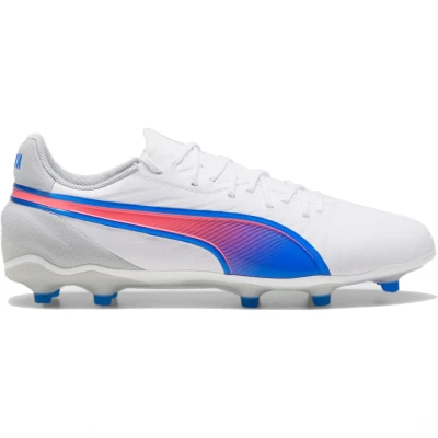 Afbeelding van Puma KING Match FG/AG Voetbalschoenen met kunststof noppen, Heren, Maat: 46.5, Whitebluemazing flat light gray Imitatieleer/ textiel
