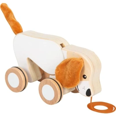 Afbeelding van small foot trekspeelgoed hond met knisperende oren van hout, rubberen wielen, bevordert de motoriek en het leren lopen, vanaf 1 jaar, 12562