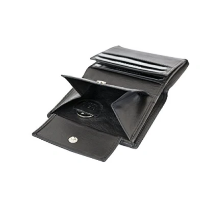 Afbeelding van LEAS Mini portemonnee met klep, dun, staand formaat, platte RFID beschermingsfolie geschenkdoos, echt leer, zwart, 10x8cm, Minimalistisch
